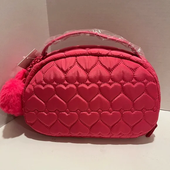 NWT Betsy Johnson Hot Pink Quilted Heart Bag - Picture 3 of 16